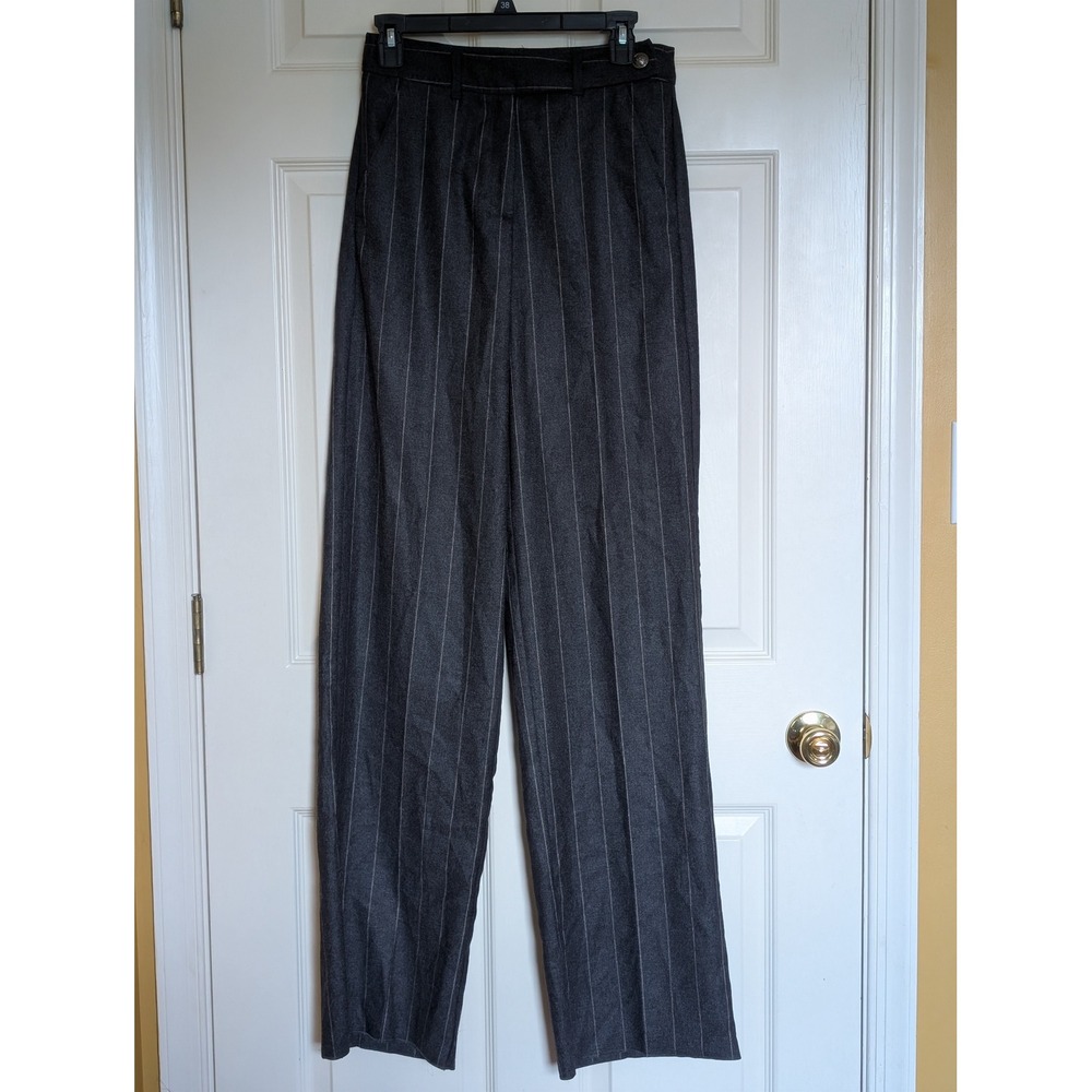 Marella Italy Charcoal Pinstripe Pleated Wide Leg Dress Pants Women's 30x37 - Picture 2 of 6